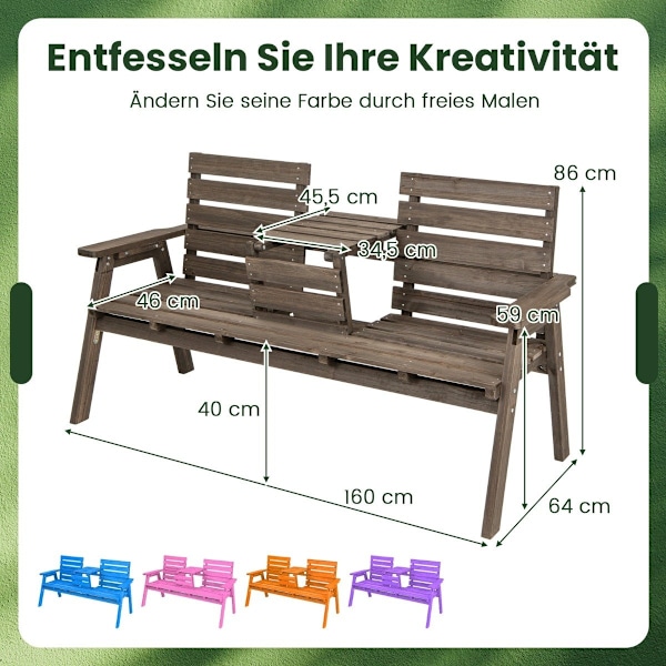 Puutarhapenkki taitettavalla keskipöydällä ja selkänojalla puinen penkki kantavuus 320 kg ruskea