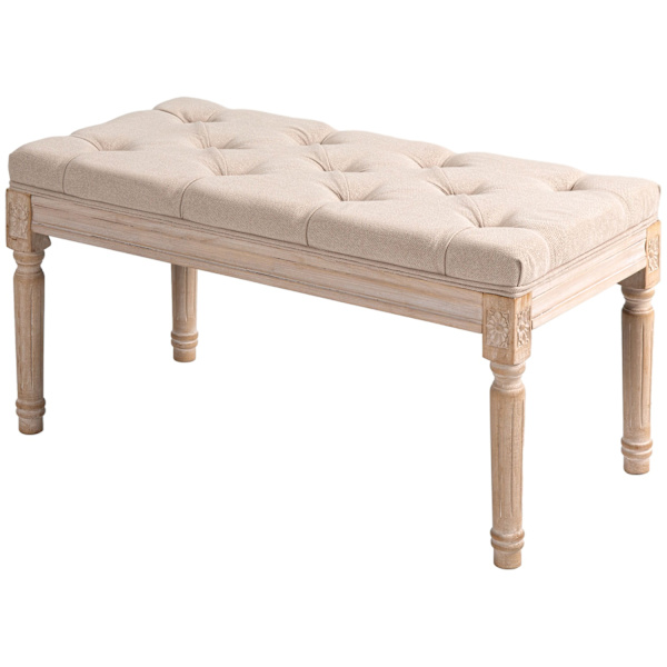 Verhoiltu Penkki, Vintage Sänky Penkki, Eteinen Penkki Napeilla, Pellava Look, Kantavuus Jopa 120 Kg, 80X40X43Cm, Beige