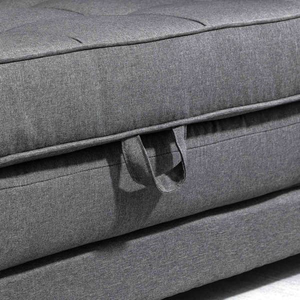 Bäddsoffa, hopfällbar soffa, 2-sits, bäddsoffa med sovfunktion, linnetouch, gummiträ, grå, 147,5x75x85cm