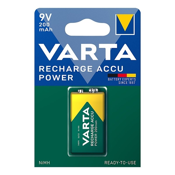 Varta Recharge Accu Power -akku 9V 200 mAh läpipainopakkauksessa