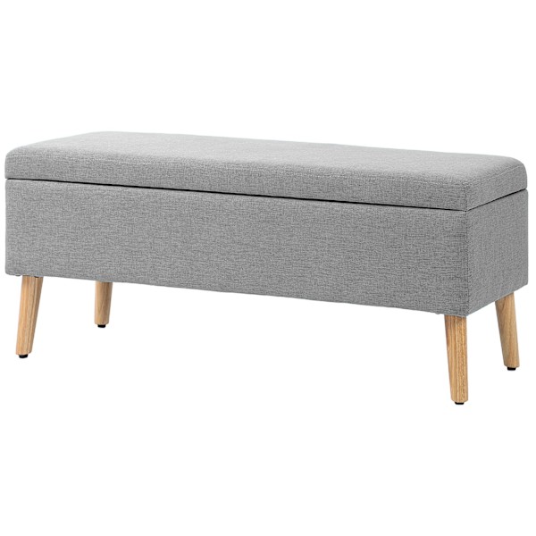 Bænk polstret bænk med opbevaringsplads sengebænk med linned look til entre soveværelse stue gummi træ grå 110 x 39 x 45 cm