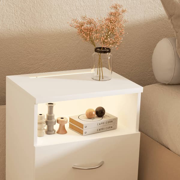 Sängbord, set om 2 med LED-belysning, vita, 55x40x28cm