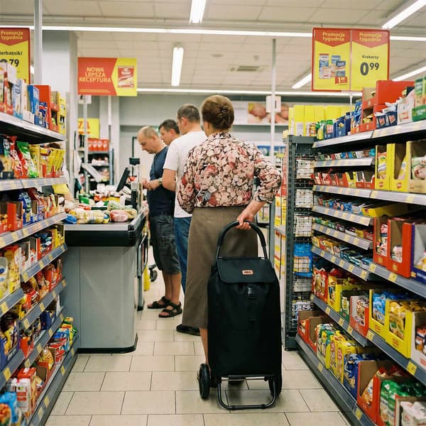 Indkøbsvogn med sæde, 40L, sort, stålramme