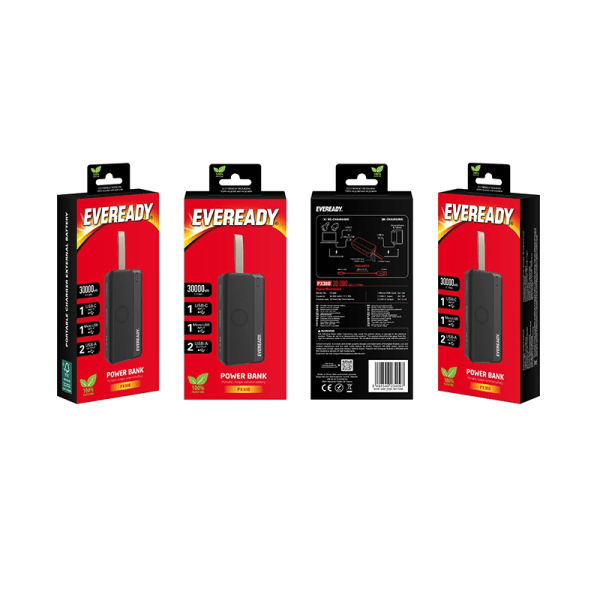 Eveready PX30B - Powerbank 30000 mAh 2x USB-A (sort)