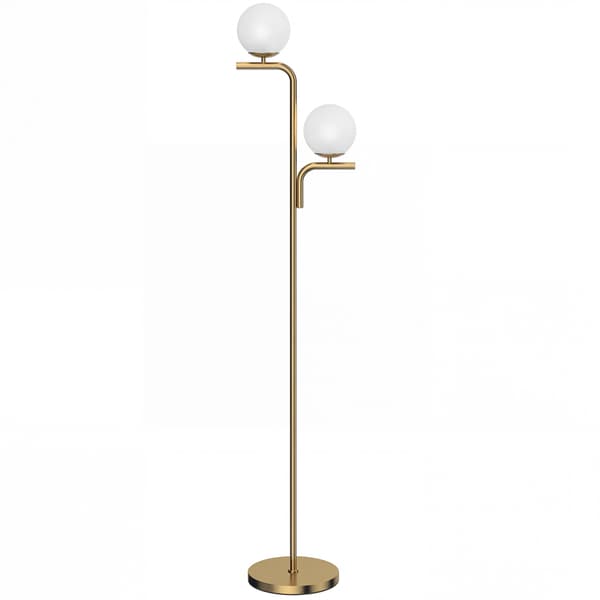 LED-gulvlampe, 3 farvetemperaturer, glaskugler, guld