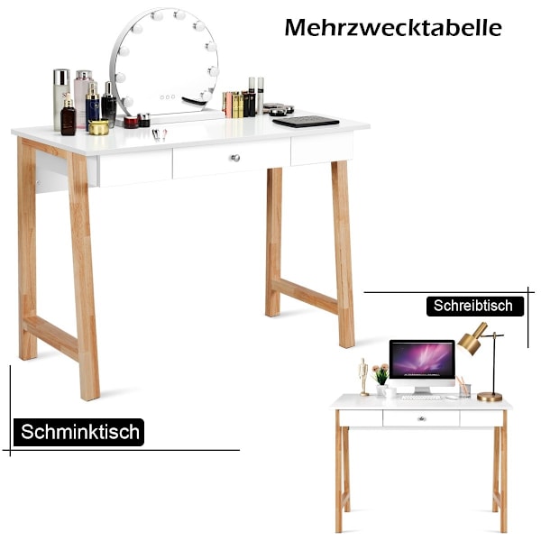 Skrivebord med skuffe, computerbord, toiletbord, kontorbord, 106 x 50 x 75,5 cm, natur