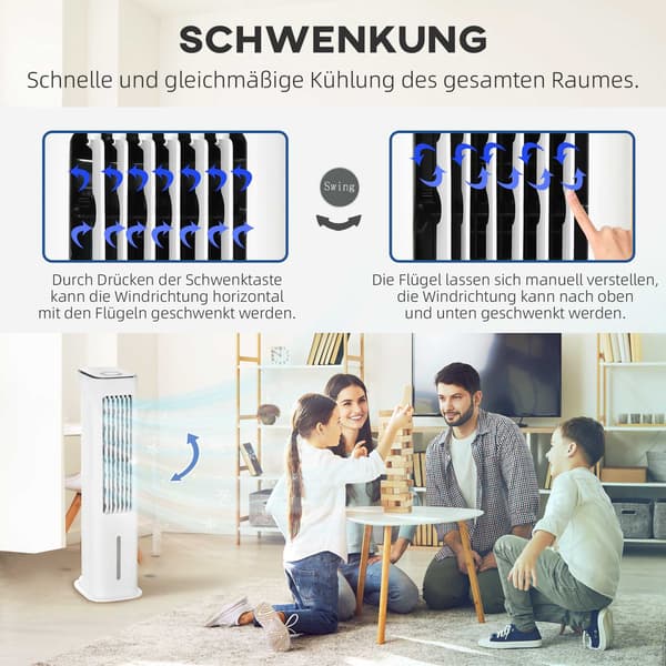2-i-1 luftkøler med 5 liters tank, 12 timer, til 20㎡