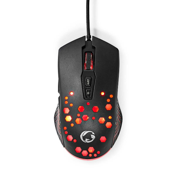 Gaming Mus | Trådbundet | 800 / 1200 / 2400 / 3200 / 4800 / 7200 dpi | Justerbar DPI | Antal knappar: 7 | Programmerbara knappar | Högerhänt | 1.50 m Svart