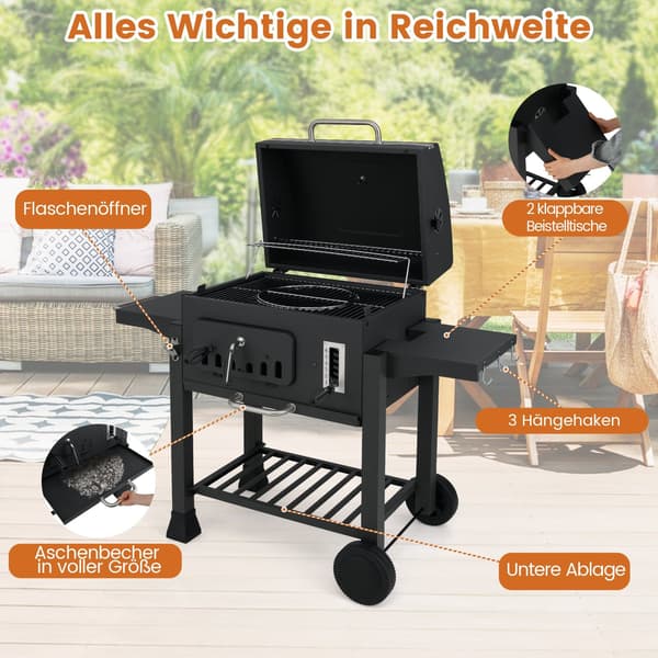 Kulgrill med foldbare sideborde, justerbar højde