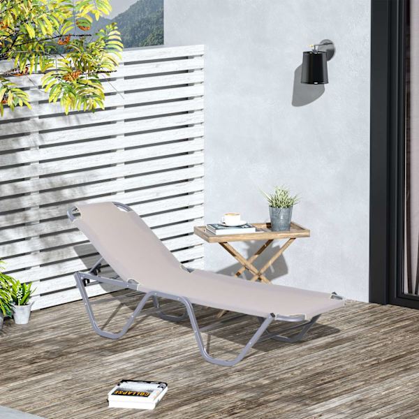 Beach Lounger Sun Lounger 5-Vejs Justerbar Aluminium Textline Beige 163X58.5X91Cm
