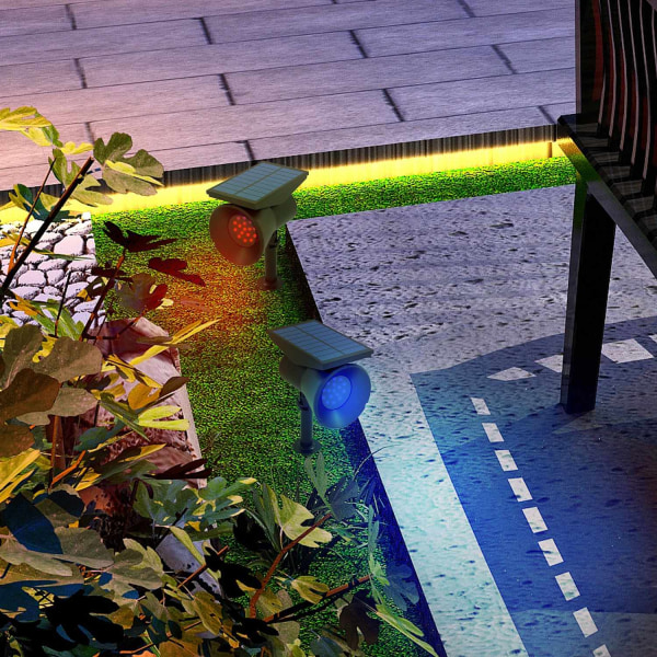 Solcellelys, Pakke Med 2 Solcellelamper, Solcellehavelys Med 2 Lysfarver, Gulv-/Vægmontering, Ip54 Vandtæt Til Altan, Terrasse, Sort