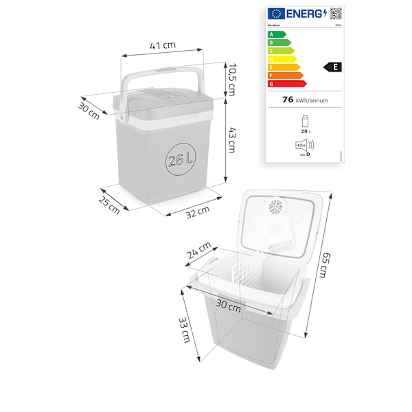 Berdsen Icemax turistkøleskab 26 liter ECO mode - creme