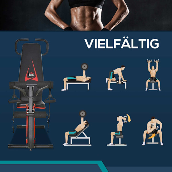 Vægtbænk Justerbar Træningsbænk Med Elastisk Reb Siddebænk 6 Niveauer Ryglænsgradientvægt Op Til 150 Kg 145 X 49 X 57-127 Cm