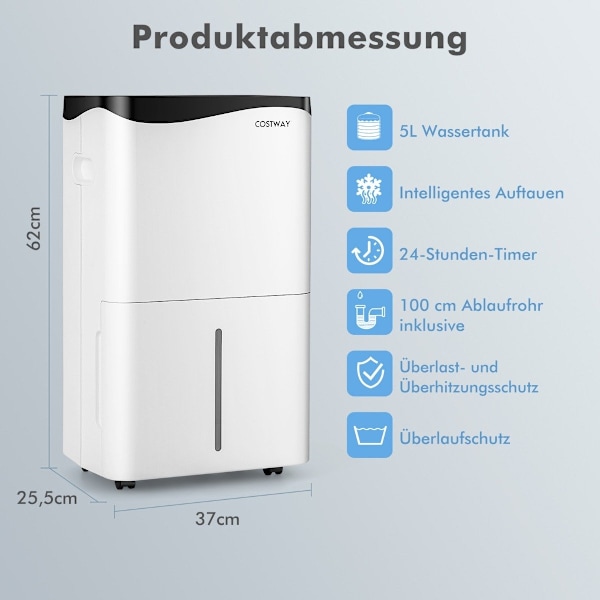 Affugter Rumaffugter Mobil Affugter Elektrisk Affugter 25L/24h Rumstørrelse ca. 60 m²