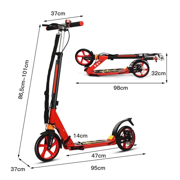 Justerbar sparkescooter til børn, foldbar, rød