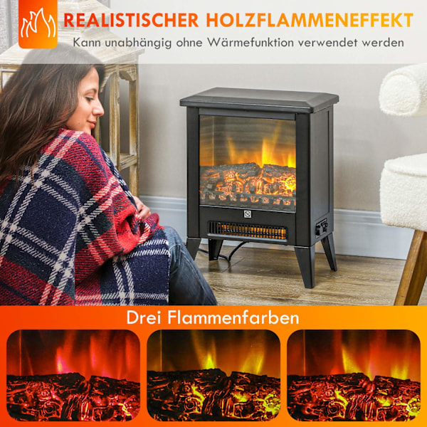 Elektrisk pejs Elektrisk pejs med varmelegeme, LED-flammeeffekt, 1800W Fritstående pejs med lav støj, Overophedningsbeskyttelse til stue, soveværelse,