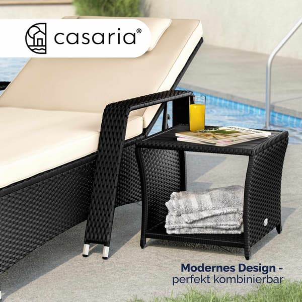 Polyrattan havesidebord, sort, 45x45x40cm, WPC bordplade