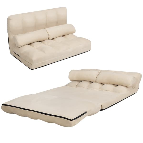Konvertibel golvbäddsoffa med justerbart ryggstöd, beige