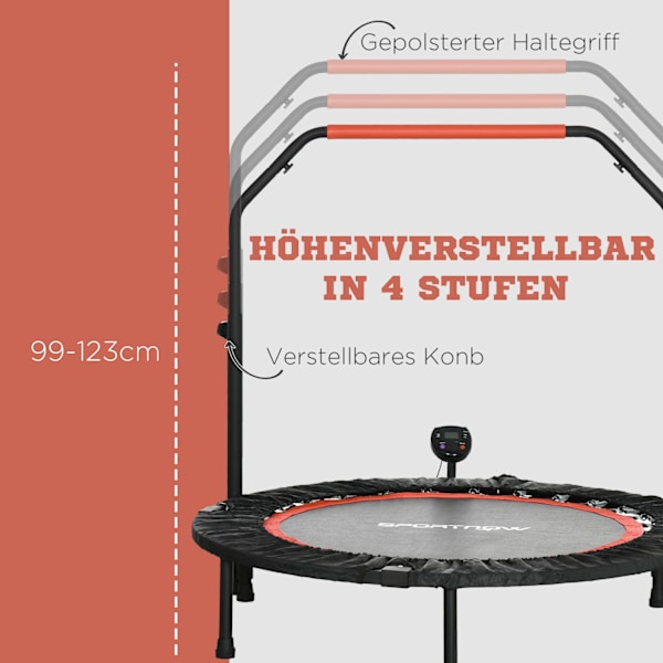 Ministudsmatta Lcd-Skärm 102 Cm Fitnessstudsmatta Med 4-Vägs Höjdjusterbart Handtag Upp Till 100 Kg