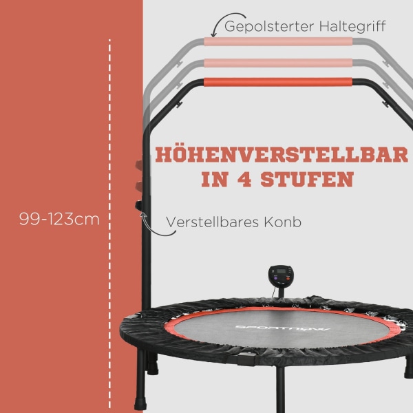 Minitrampolin Lcd-Skærm 102 Cm Fitnesstrampolin Med 4-Vejs Højdejusterbart Håndtag Op Til 100 Kg