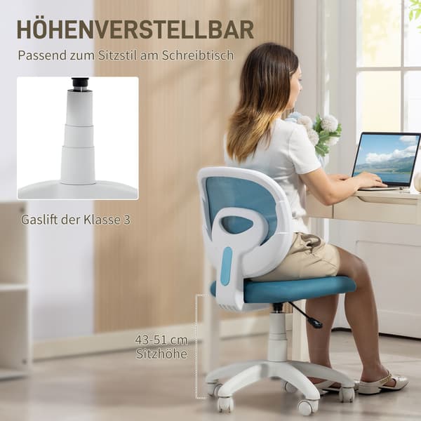 Ergonomisk kontorstol, justerbar højde, blåt net