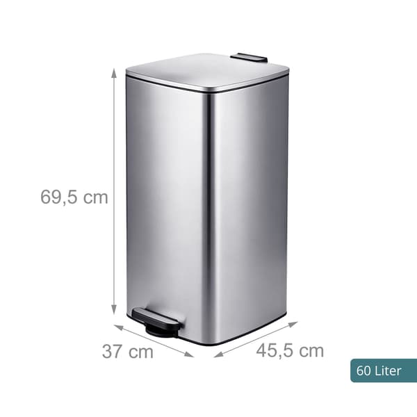 60L Pedalspand i rustfrit stål – Soft-Close, Sølv