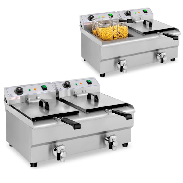 Elektrisk catering dubbel fritös med kran 230 V 2 x 3200W 2 x 13 L