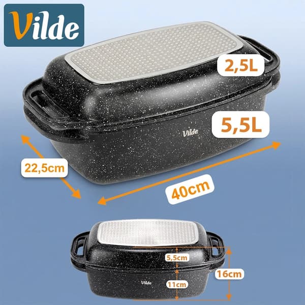Granitugn med lock, 5,5+2,5 l, non-stick