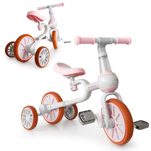 Balancecykel 4in1 Pedaler Sidehjul pink ECOTOYS