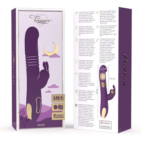 Treasure - Bastian Rabbit op og ned, rotator og vibrator kompatibel med Watchme trådløs teknologi