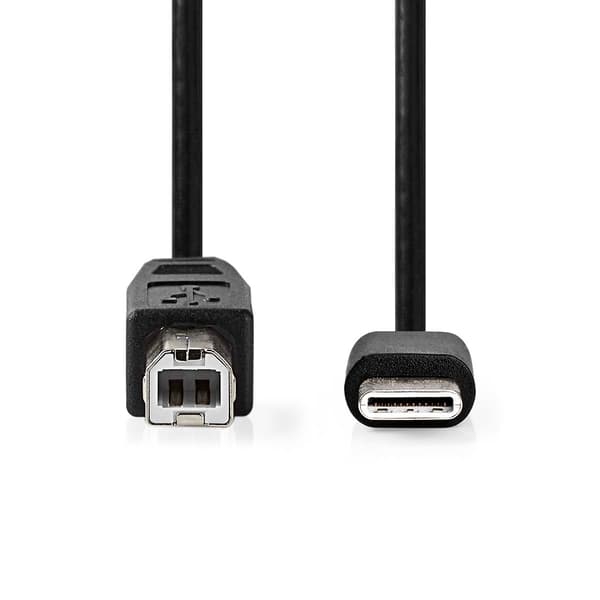 USB-kabel | USB 2.0 | USB-C™ Han | USB-B han | 480 Mbps | Nikkelplateret | 1.00 m | Runde | PVC | Sort | Label