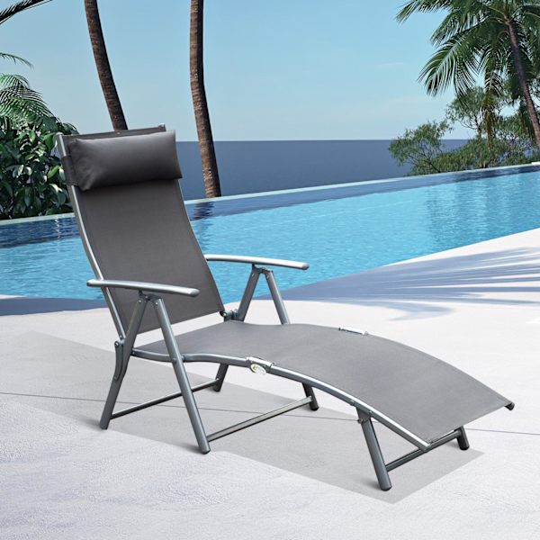 Garden Lounger Liggestol Solseng Foldbar Justerbar Med Pude Havegrå Metal + Stof Grå 137 X 63,5 X 100,5 Cm