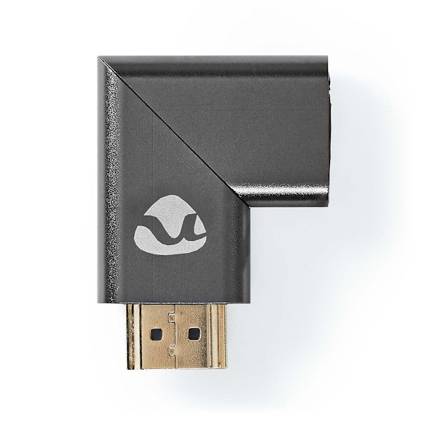 HDMI™ Adapter | HDMI™ Han / HDMI™ Stik | HDMI ™ -udgang / HDMI™ Hun | Guldplateret | Angled Right | Aluminium | Gun Metal Grå | 1 stk. | Cover Window