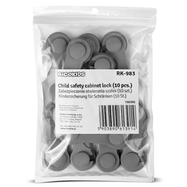 Lukkosuojat kaappeihin Ricokids 798301, 10 kpl, harmaa