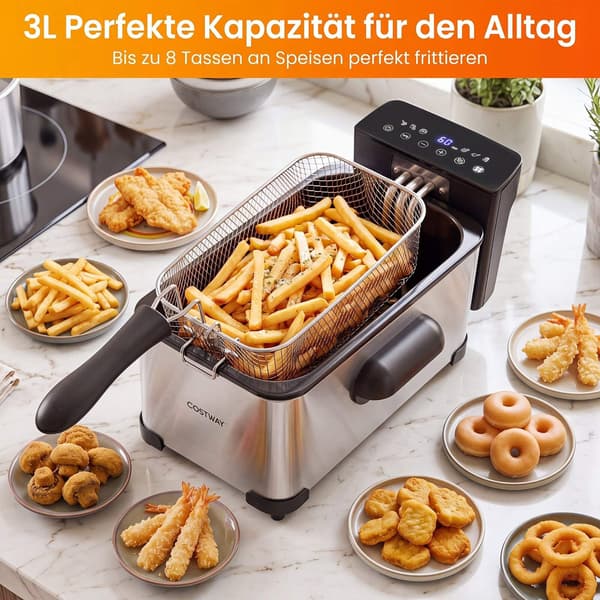 3L elektrisk frituregryde i rustfrit stål, 2000W, timer