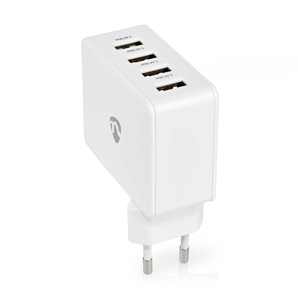 Väggladdare | 24 W | Snabbladdnings funktion | 4x 2.4 A | Antal utgångar: 4 | 4x USB-A | Utan kabel | Single Voltage Output Vit