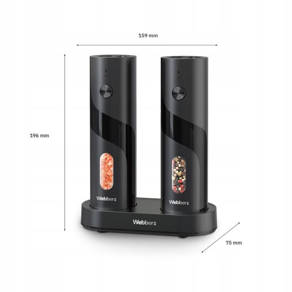 Elektrisk salt- och pepparkvarn, USB-laddningsbar, 2-pack