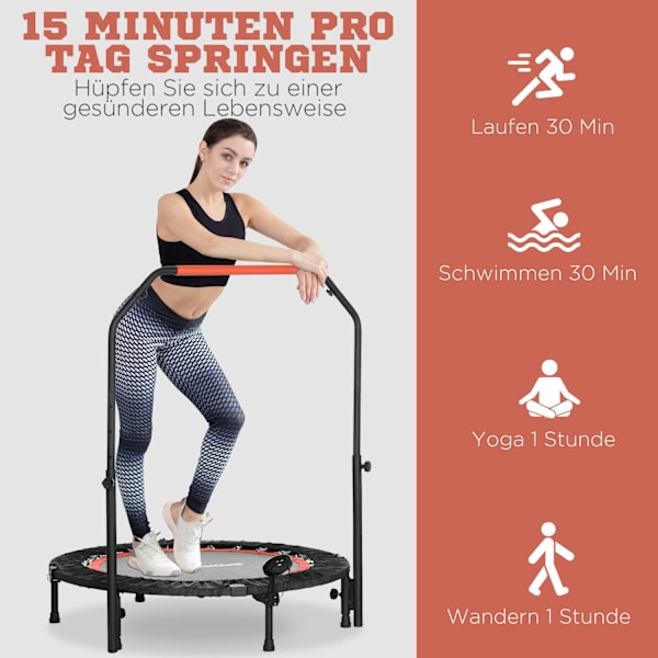 Minitrampolin Lcd-Skærm 102 Cm Fitnesstrampolin Med 4-Vejs Højdejusterbart Håndtag Op Til 100 Kg