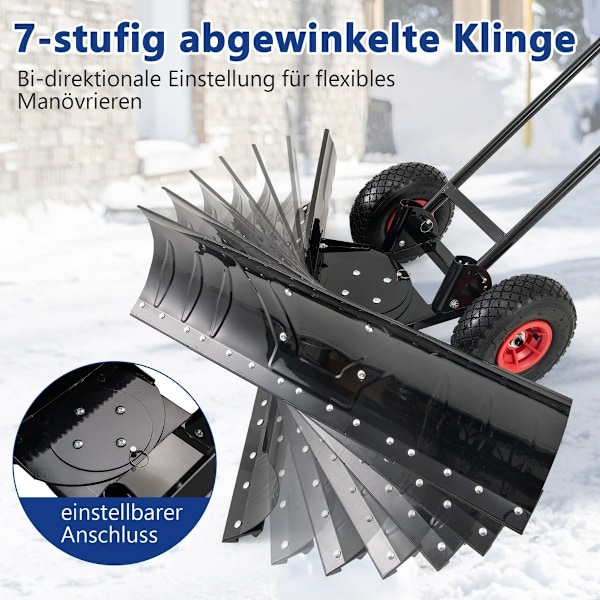 Snöskyffel på hjul 91,5 cm arbetsbredd, höjdjusterbar & justerbar vinkel svart