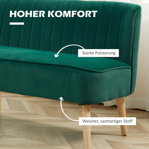 2-sits retrosoffa, mörkgrön, träben, 117 cm