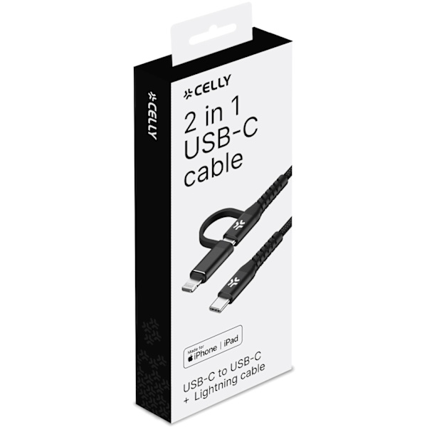 2-i-1-kabel USB-C - USB-C/Lightning 60W 1m Svart