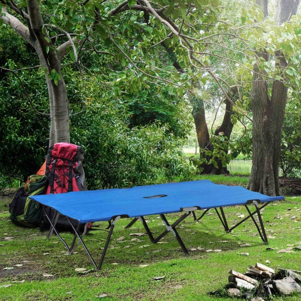 Sammenklappelig Campingseng Til 2 Personer, Feltseng Med Bæretaske, Op Til 136 Kg, Oxford Stål, Blå + Sort, 193X125X40Cm