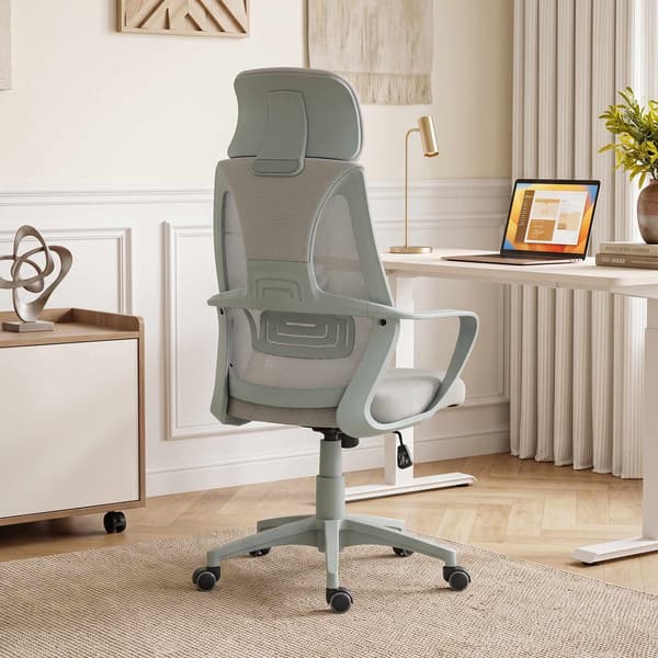 Ergonomisk kontorsstol, justerbar höjd med nackstöd, grå