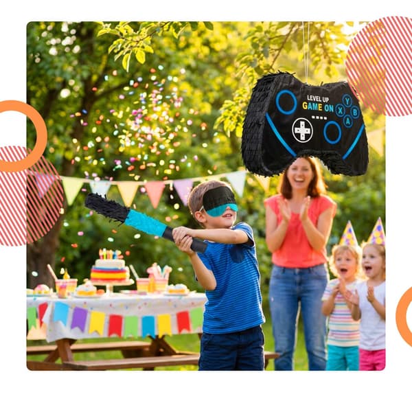 Piñata-sæt med pind og maske til børnefester