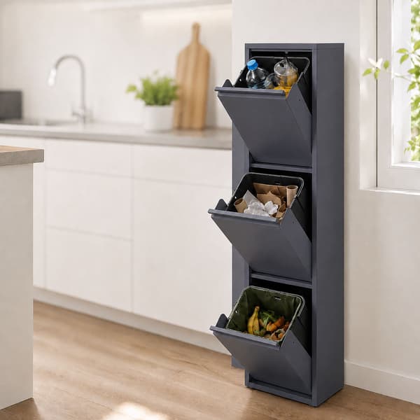 Avfallssorteringskärl 3 x 18 l med tippfunktion, antracit, väggmonterbar