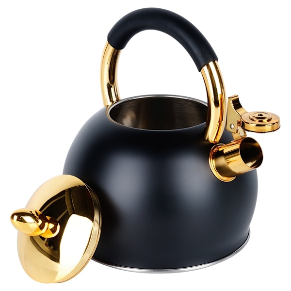 Kedel med fløjte, stål, sort, guld, 3 l