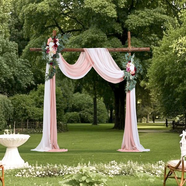 Bröllopsbågsblommor med draperier, rosa sidenset med 4 delar