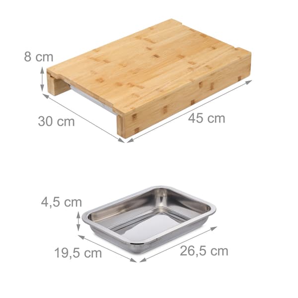 Bambu skärbräda med saftspår och brickor