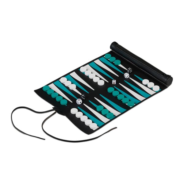 Rejse backgammon sæt, roll-up læder look