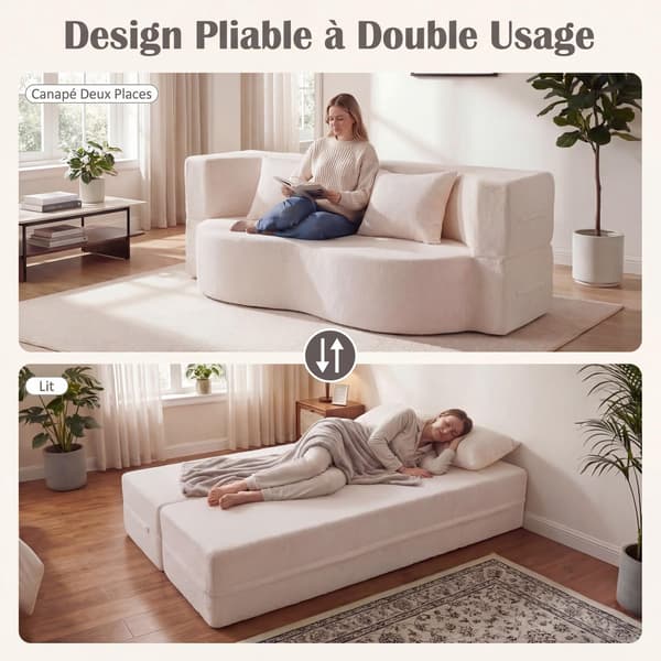 Sammenklappelig sovesofa 192,5 cm, teddyfleece, 2 hynder